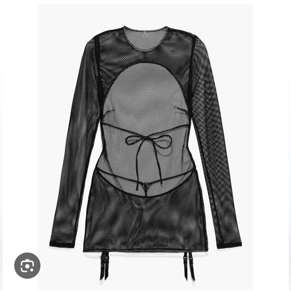 3x open back Savage X Fenty Glossy Flossy long sleeve fishnet garter - Picture 1 of 6